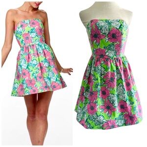 Lilly Pulitzer Lottie New Green Bloomin Cacoonin Floral Strapless Dress 2 EUC